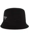Prada Enamel Triangle-logo Corduroy Bucket Hat In Black