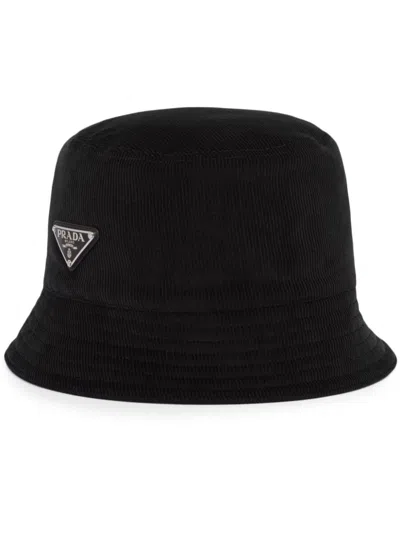 PRADA TRIANGLE-LOGO CORDUROY BUCKET HAT