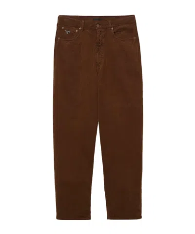 Prada Triangle-logo Corduroy Trousers In Caramel Color