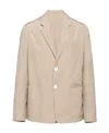 Prada Triangle Logo Cotton Blazer In Beige
