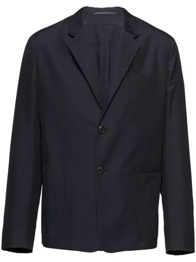 Prada Structured Cotton Blazer With Notch Lapels In Blue