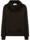 Prada Triangle Logo Hooded Sweatshirt In Brown