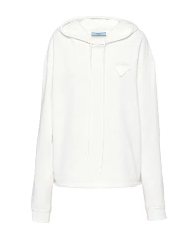 Prada Triangle-logo Cotton Hoodie In White