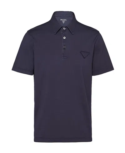 Prada Short-sleeved Cotton Polo Shirt In Blue