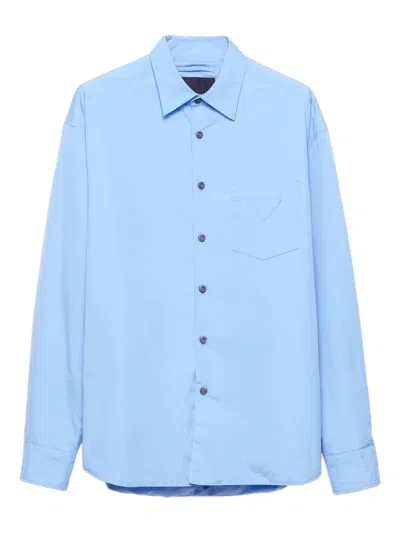 Prada Triangle-logo Cotton Shirt In Blue