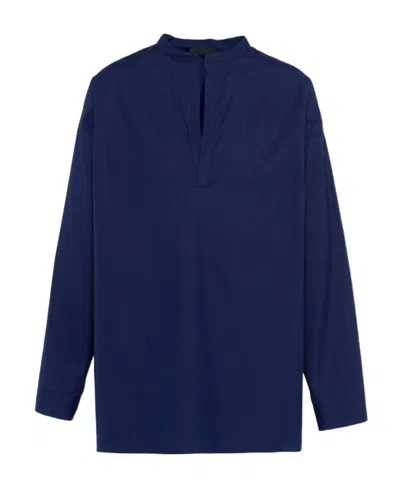 Prada Triangle-logo Cotton Shirt In Blue