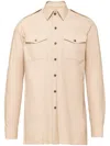 Prada Triangle Logo Buttoned Shirt In Neutrals