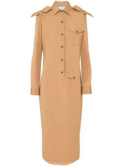 Prada Triangle-logo Cotton Shirtdress In Neutrals