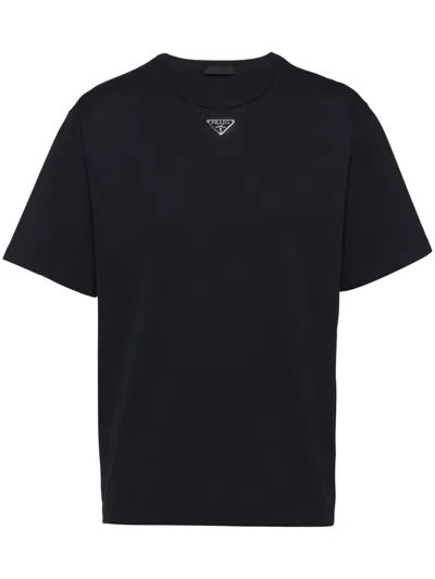 Prada Triangle Logo Oversized T-shirt In Black