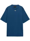 Prada Triangle Logo Cotton T-shirt In Blau