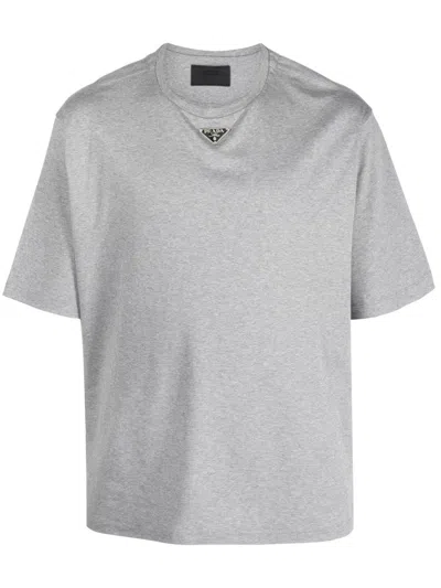 Prada Triangle-logo Cotton T-shirt In F0031 Grey