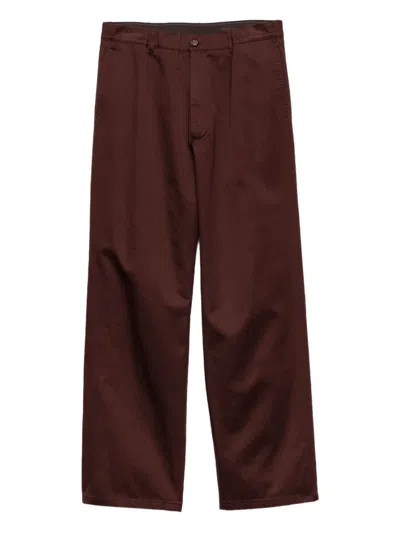 Prada Triangle-logo Cotton Trousers In Burgundy