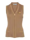 Prada Triangle-logo Cotton Vest In Camel