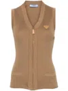 Prada Triangle-logo Cotton Vest In Cammello