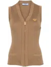 Prada Triangle-logo Cotton Vest In Cammello