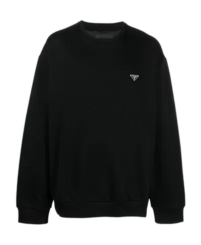 Prada Triangle-logo Crewneck Sweatshirt In Black