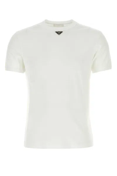 Prada Triangle Logo Crewneck T-shirt In White