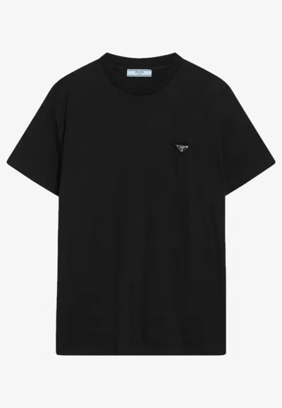Prada Triangle Logo Crewneck T-shirt In Black