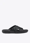 Prada Triangle Logo Criss-cross Sandals In Black