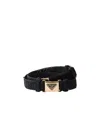 Prada Womens Black Triangle-buckle Raffia-effect Woven Belt In Black