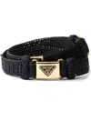 Prada Womens Black Triangle-buckle Raffia-effect Woven Belt In Black