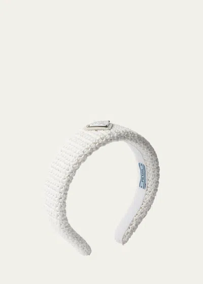 Prada Triangle Logo Crochet Headband In F0009 Bianco