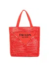 Prada Triangle-logo Crochet Raffia Tote Bag In Orange