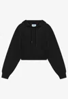 Prada Triangle Logo Cropped Hoodie In Black
