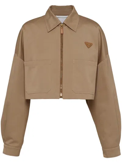 Prada Triangle-logo Cropped Jacket In Kordel