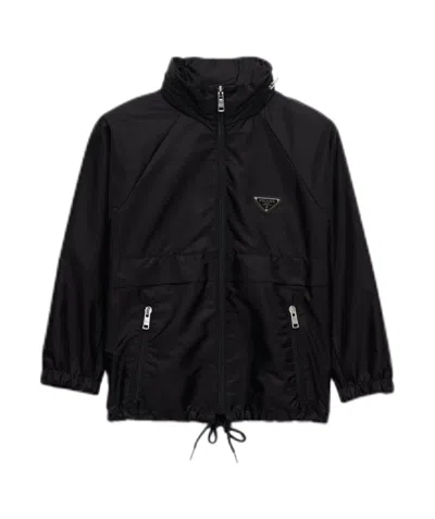 Prada Triangle Logo Cropped Rain Jacket In Black