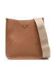 Prada Triangle-logo Leather Crossbody Bag In Braun