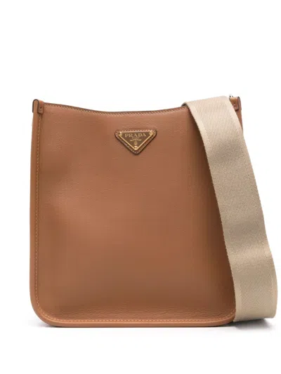Prada Triangle-logo Leather Crossbody Bag In Braun