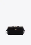 Prada Enamel-triangle Crossbody Bag In Black