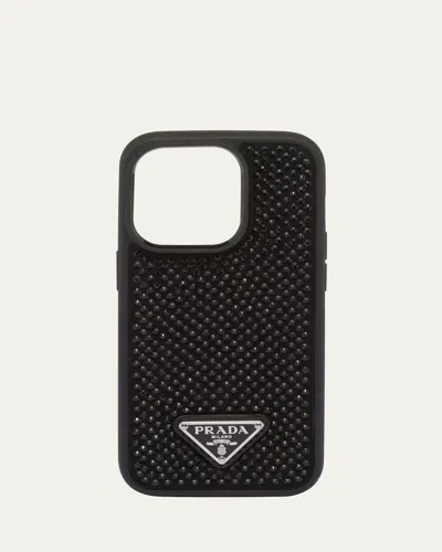 Prada Triangle Logo Crystal Phone Case, Iphone 14 Pro Max