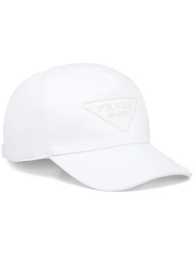 Prada Triangle-logo Denim Baseball Cap In White