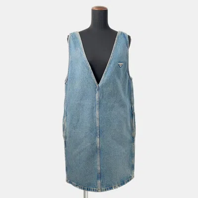 Pre-owned Prada Triangle Logo Denim Dress Size 36 Blue Cotton100%