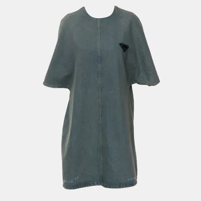 Pre-owned Prada Triangle Logo Denim Dress Xs In Blue
