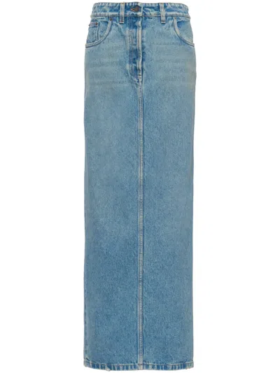 PRADA TRIANGLE-LOGO DENIM MAXI SKIRT