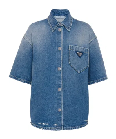 PRADA TRIANGLE-LOGO DENIM SHIRT