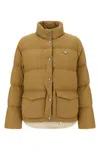 Prada Triangle Logo Down Jacket In Brown