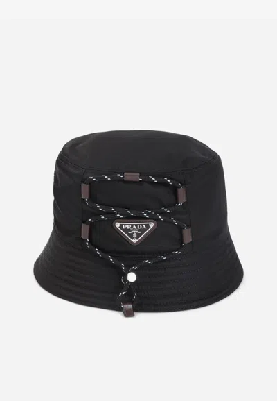 Prada Triangle Logo Drawstring Bucket Hat In Pink