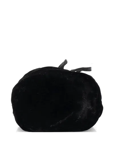 Pre-owned Prada Triangle Logo Drawstring Pouch Velvet Mini Bucket Bag In Black