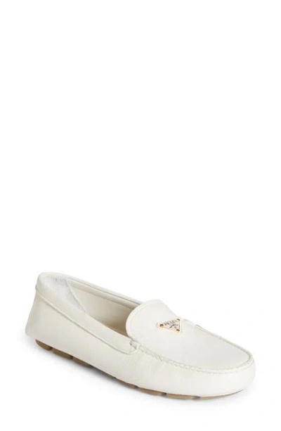 Prada Triangle Logo Driving Loafer In White