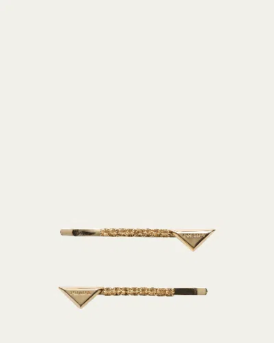 Prada Triangle Logo Embellished Pinch Clips, Set Of 2 In F03cr Oro Light Ctopaz