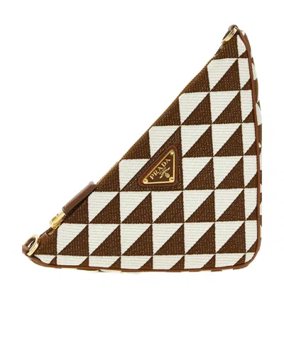 Prada Triangle-logo Embroidered Bag In Brown
