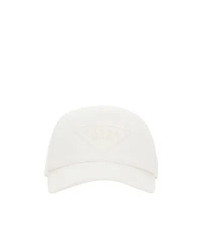 Prada Triangle-logo Embroidered Cap In White