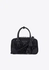 Prada Triangle Logo-embroidered Top Handle Bag In Black