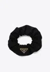 Prada Triangle Logo Enamel Scrunchie In Black