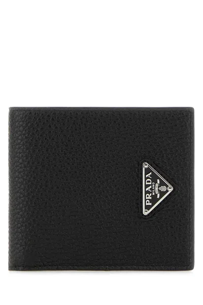 Prada Triangle Logo Enamel Wallet In Purple