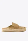 Prada Triangle Logo Espadrille Suede Mules In Neutral